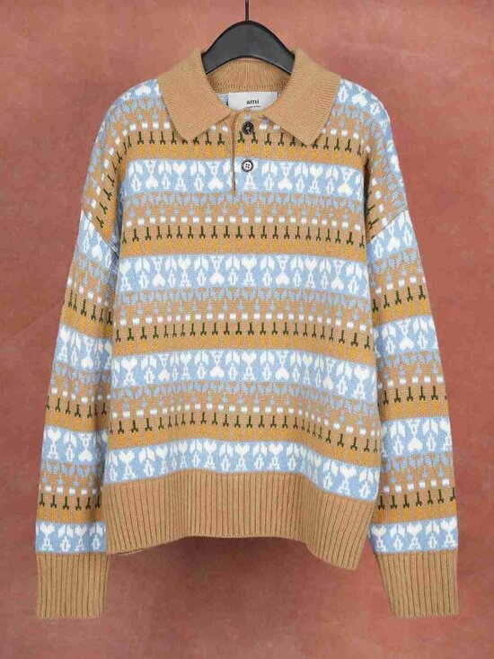 Ami Sweaters - AMI Fair Isle Christmas Polo Knit Sweater Unisex Couple